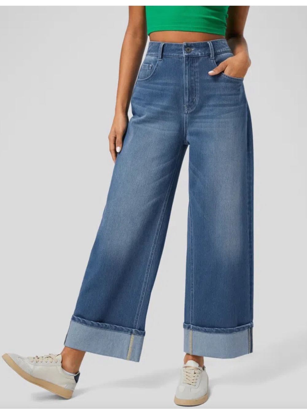 Halara Flex High Waisted Rolled Hem Wide Leg Washed Casual Jeans Size XL